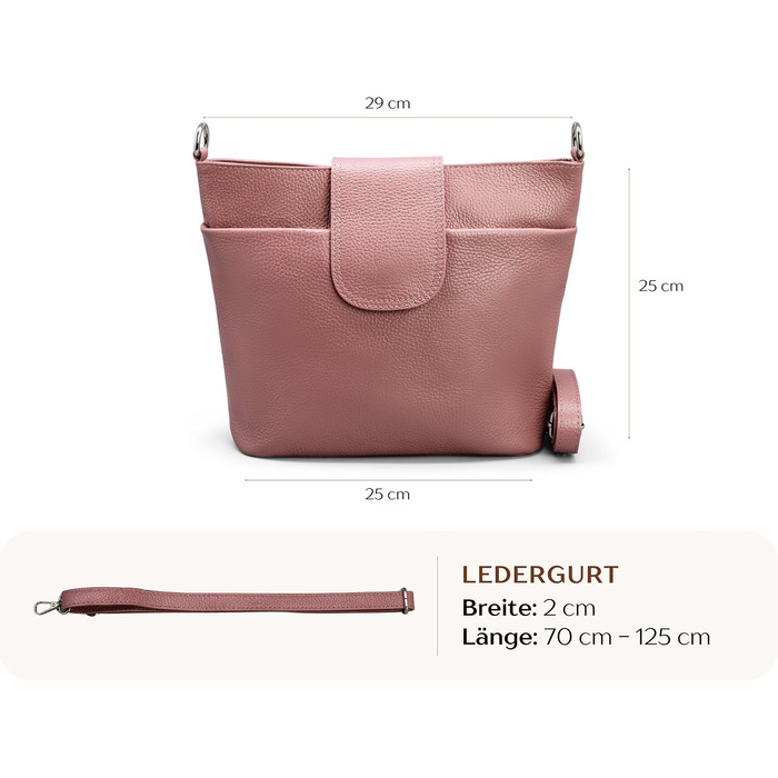 Жіноча сумка через плече Brise Art ELLIE з натуральної шкіри, ручної роботи, Crossbody Bag з 6 відділеннями, Made in Italy (Колір: Старорожевий)