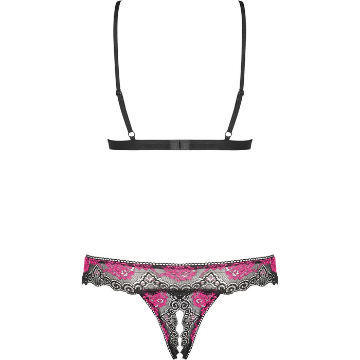 Бюстгальтер-сет Obsessive для жінок: квітковий принт, чорний/рожевий, S-XL, дорослі, комплект спідньої білизни