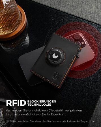 Чоловічий смарт-гаманець DODENSHA MagSnap для AirTag з RFID захистом, відділенням для монет та картхолдером на 10+ карток, чорно-помаранчевий