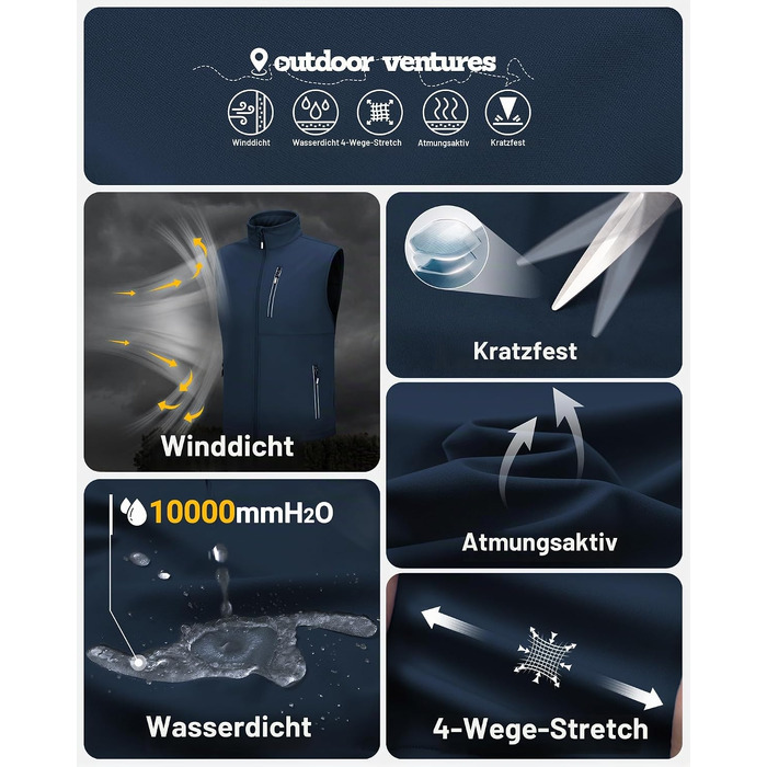 Чоловічий жилет Outdoor Ventures Softshell для велосипеда та активного відпочинку, водонепроникний (M, темно-синій)