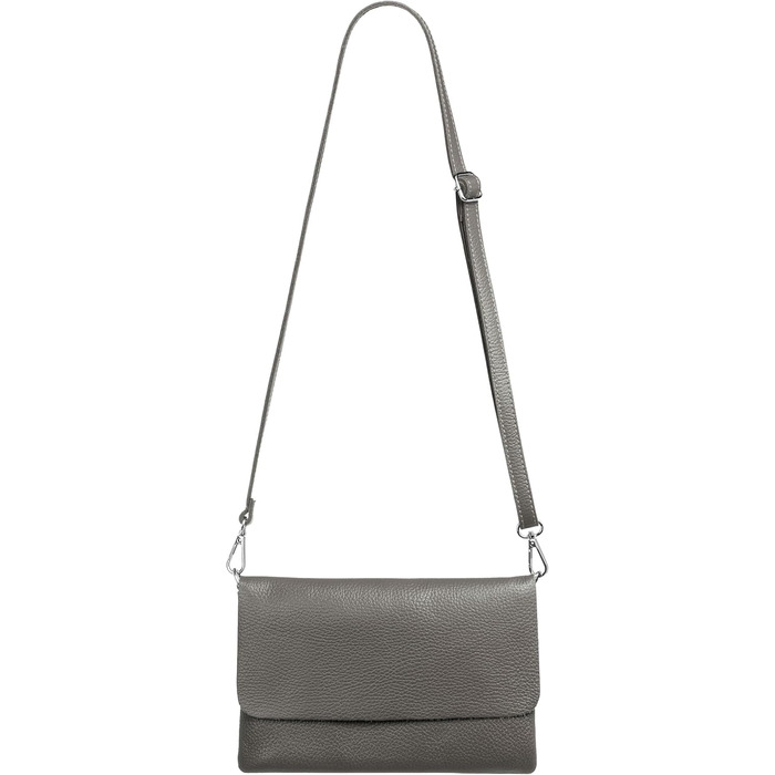 Жіноча шкіряна сумка-клатч Caspar Elegante Classic Line (модель №835), сумка через плече для вечора з регульованим ременем, темно-сіра, Made in Italy