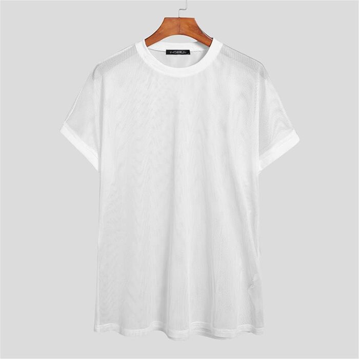 Чоловіча футболка з короткими рукавами, сітка, прозора, сексуальний стиль, streetwear, для відпочинку, дихаюча, для вечірок, чорна, 4XL