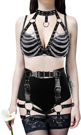 Жіночий корсет-накидка з ремінцями у стилі панк, чорний
