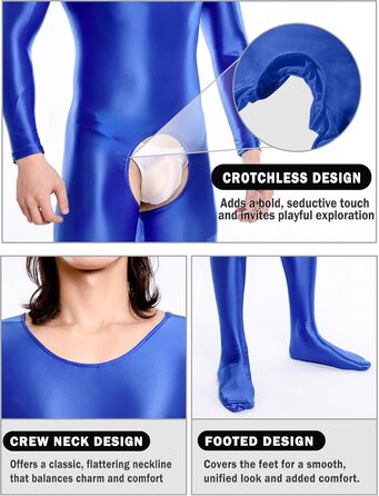 Комбінезон чоловічий прозорий з відкриттям спереду, стрейч-комбінезон, клубний одяг, синій, EU S/L