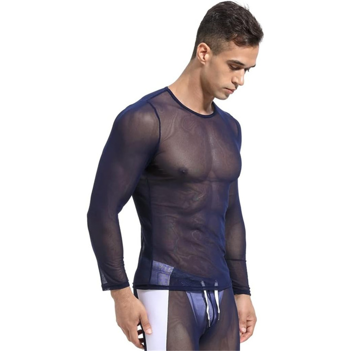 Чоловіча сітчаста футболка з прозорим дизайном, спортивна, для фітнесу, блакитна