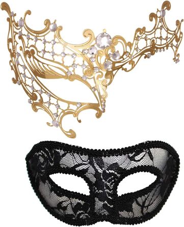 Маска для обличчя MYMENU для пар, жінок, з металу та стразів, венеціанська, для вечірок, весілля, балу (Золота)