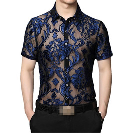 Прозора сорочка для чоловіків Bollrllr з мереживом, 2XL | Сорочка з прозорим дизайном для вечірок