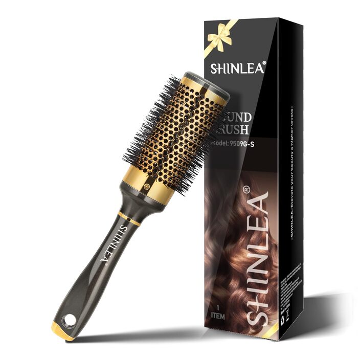 Професійна кругла щітка для волосся SHINLEA 43 мм — алюмінієва брашинг-щітка з нейлоновими щетинками для укладки, завивки та випрямлення волосся (золота)