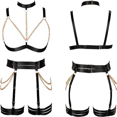 Комплект корсет, бра, стрінги з ремінцями, чорний. Бра-комбінезон, готичний стиль, для танців та Хелловіну