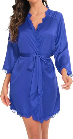 Шовковий халат з відкритим декольте та рукавами 3/4 Aranei для нареченої/дружки, з поясом, блакитний (L)