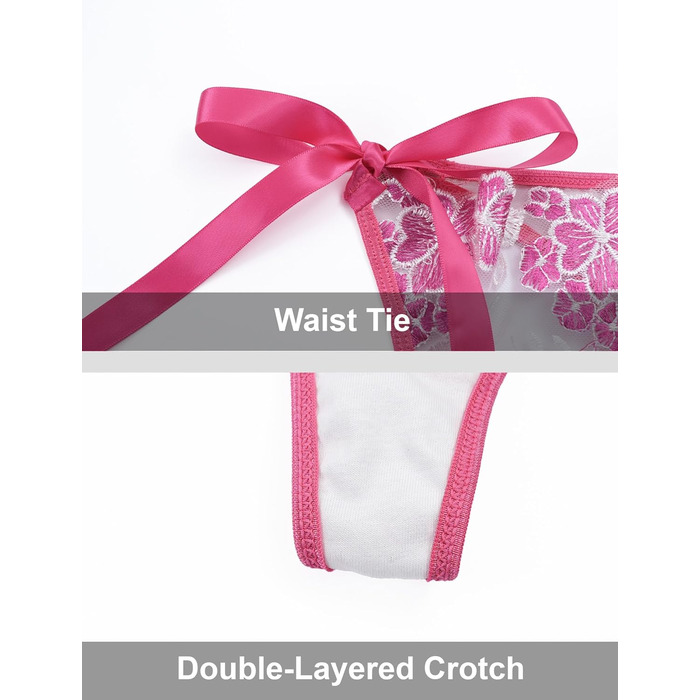 AEAU Комплект жіночої білизни: мереживний бюстгальтер та танга, прозорий, push-up, мереживний, квітковий, бралетта, S-XL (Рожевий, XL)