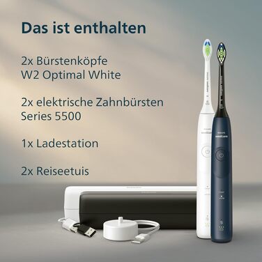Електрична сонічна зубна щітка Philips Sonicare 5500 HX7113/01, 2 режими чищення, контроль тиску, SmarTimer, колір Navy (темно-синій)