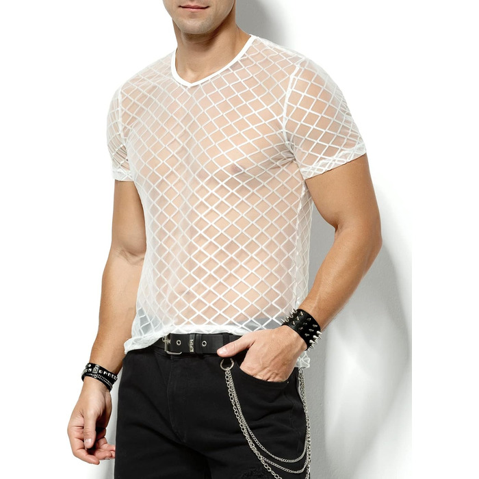 Мускульна футболка з короткими рукавами Casey Kevin Herren, сітка, мереживо, сітчаста сорочка для чоловіків (S, A2-білий)