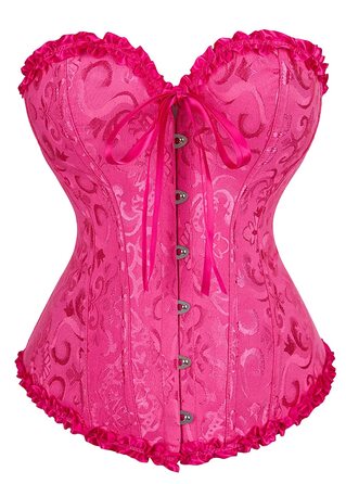 Корсет для повних грудей: спідня білизна, корсаж, весільний варіант, рожевий/червоний сатин