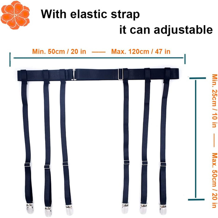 Чорний ремінь на стегнах Aneliya Simplicity з металевими кліпсами для панчіх (6 ремінців)