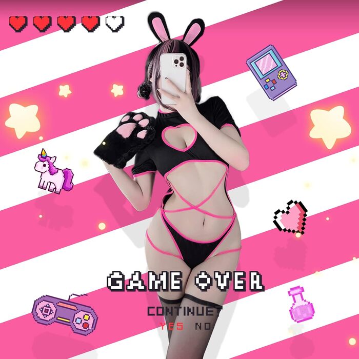 Костюм косплею Палолі для жінок: Зайчик, сексуальний, суцільний, з вирізами на серці, аніме, милий набір