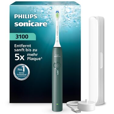 Електрична зубна щітка Philips Sonicare Series 3100 (HX4033/26) з датчиком тиску, 3 режимами інтенсивності, SmarTimer та дорожнім футляром, темно-зелена