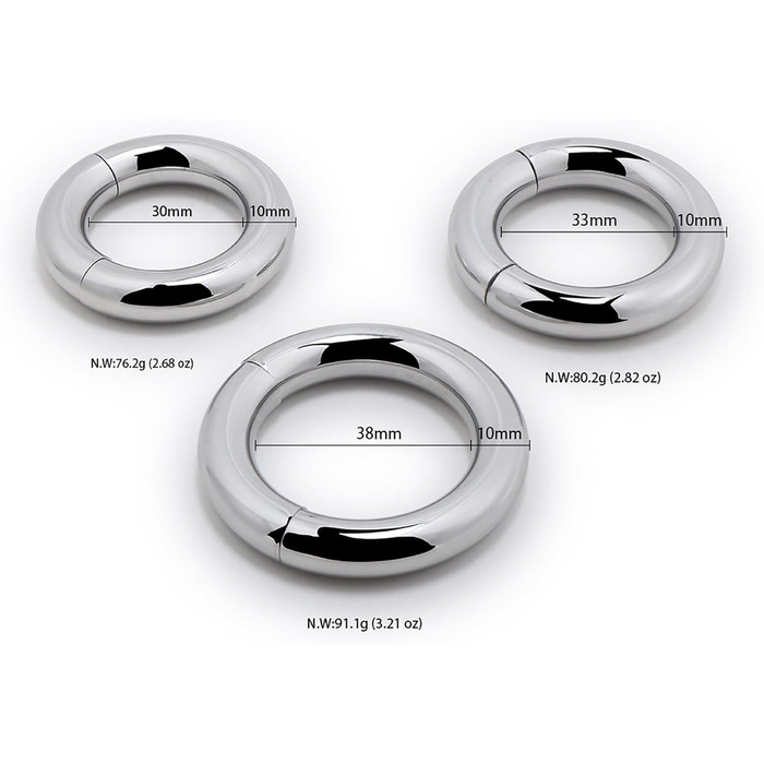 Сталевий кільцевий стимулятор для чоловіків з магнітними вагами, для уповільнення еякуляції (30+33+38mm)