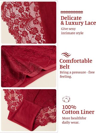 Сліпекс жіночі мереживні, безшовні, великі розміри, 6 шт. (чорний*2, червоний*2, рожевий*2)