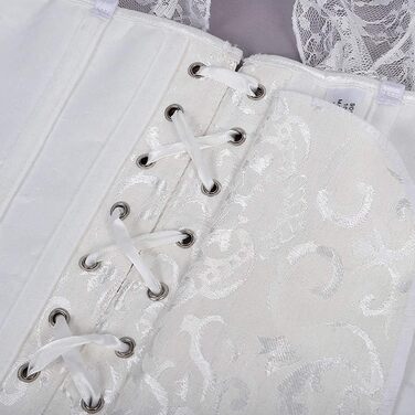 Корсет жіночий Oytto готичний з мереживом, атласний, з кісточками, на шнурівці, пов'язаний, топ-боді, весільний, білий, M