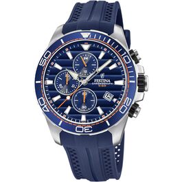 Чоловічий спортивний годинник Festina Chronograph F20370: кварцовий механізм, аналоговий дисплей, водонепроникність 10 ATM, синій гумовий ремінець