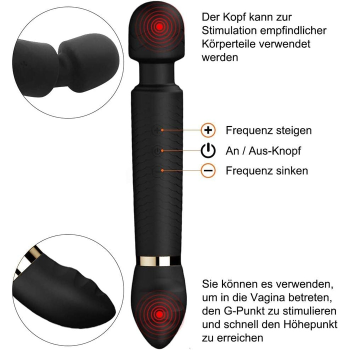 Масажер вібраційний Doppelkopf для тіла та зони G, чорний. Водонепроникний масажер-стимулятор з подвійним мотором
