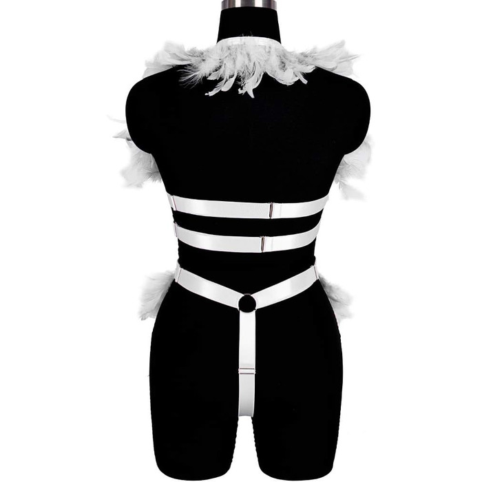Жіночий корсет з пір'ям BBOHSS – набір аксесуарів для тіла, готичний стиль, Burning Man, білий (30)