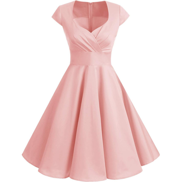 Сукня вінтаж Bbonlinedress 1950-х у стилі ретро, коктейльна Rockabilly з V-поглибленням, спідниця-кльош, вечірня, для вечірки, колір пудровий (M)