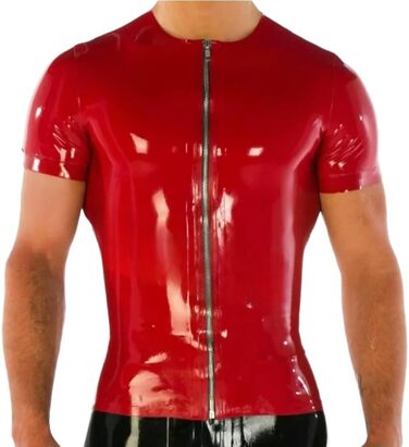 Чоловіча футболка-боді з натурального латексу TIANXIAOQWE з блискавкою спереду, червона, XXL (для костюмів, Хелловін, вечірки)