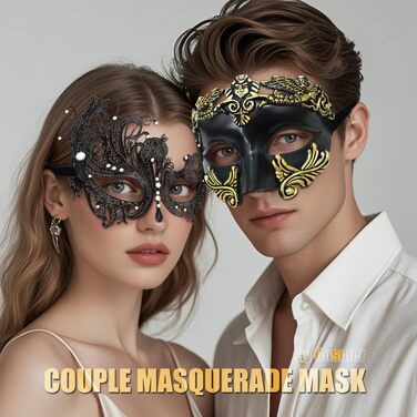Маскарадні маски для жінок та чоловіків, пара, венеціанська маска, римсько-грецька маска для Хелловіну, костюм, вечірка, бал Black Phoenix Set