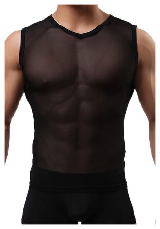 Чоловіча майка-топ з сіткою, прозора мускул-майка без рукавів, чорна, для клубу