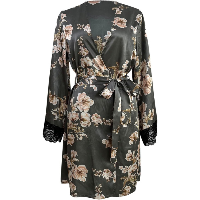 Світшот з фротте, сатиновий халат, піжама, нічна сорочка, кімоно, халат для душу, даний з поясом (сірий, S)