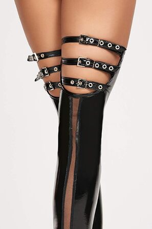 Чорні еротичні мереживні панчохи 7Heaven з вінілу та тюлю з пряжками, S-M