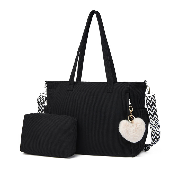 Жіноча сумка-шопер Makukke Cord Tote Bag: велика сумка через плече з вельвету для роботи, офісу, навчання та подорожей (Чорна)