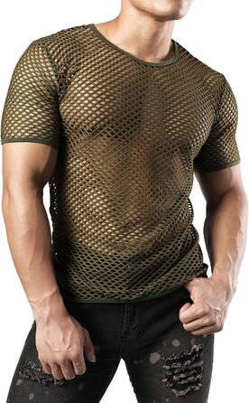 Чоловіча футболка JOGAL з еластичною сіткою, прозора, короткі рукави, армійний колір (L)