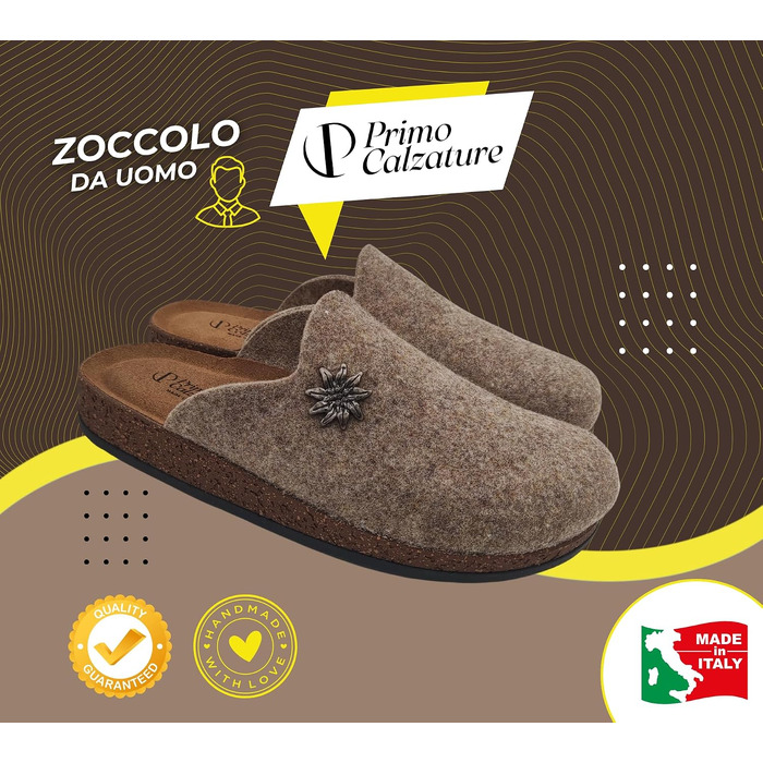 Зимові домашні капці Alpine Clogs з вареної вовни, теплі тірольські пантолети унісекс, 100% Made in Italy, колір Taupe, розмір 46 EU