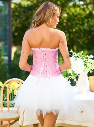 Корсет жіночий повновід'ятий, готичний, вінтажний корсаж з мереживом та квітковим принтом, топ-корсет з сатину, для Хелловіну та карнавалу, S-3XL (Рожевий)