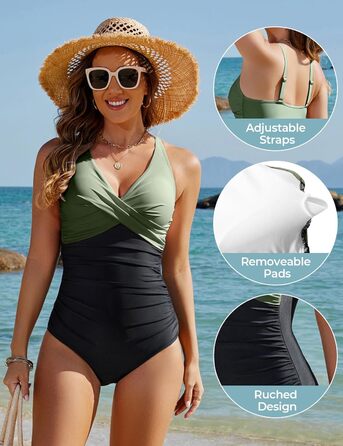 Зелений купальник суцільний Tuopuda з вирізом, Push Up, для жінок, Plus Size XXL