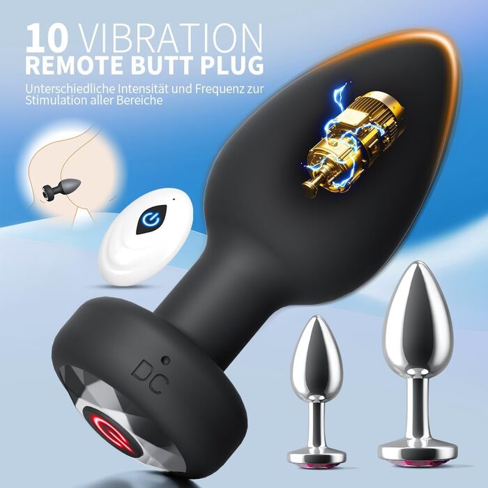 Анальні пробки для жінок та чоловіків, набір 3 шт. Силікон, метал, вібрація 10 режимів. Іграшки для дорослих, підходять для початківців, пар.