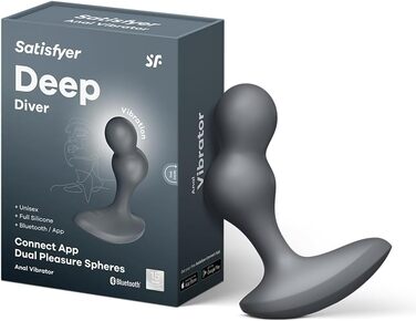 Анальні вібратори Satisfyer Deep Diver Connect App Bluetooth - для чоловіків та жінок | З пультом керування, силікон, водонепроникний IPX7, масаж простати | Компактний та дискретний | З вібрацією, чорний