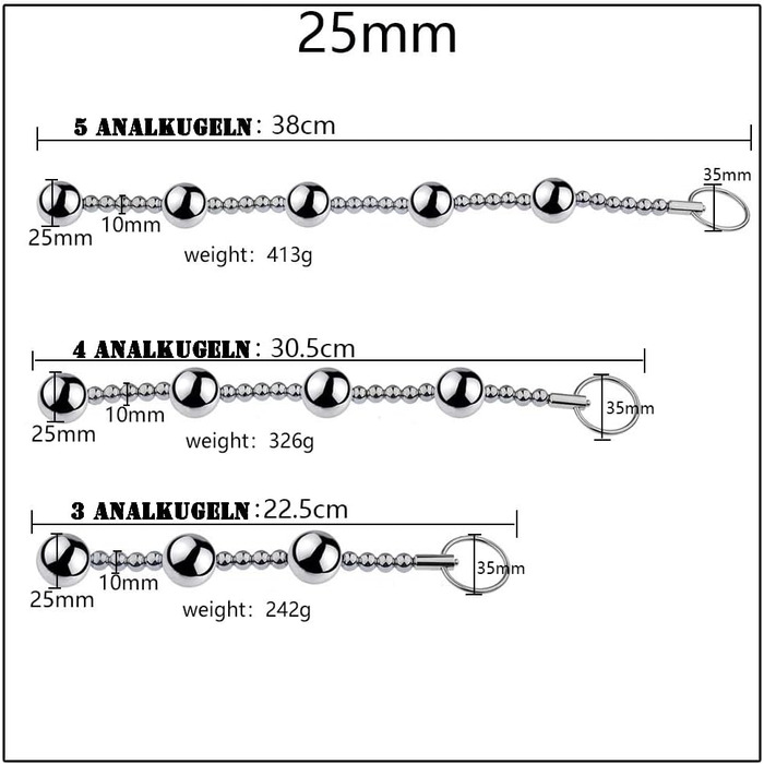 Анальні намиста з нержавіючої сталі з кільцем для булавки, анальні кульки, анальна ланцюжок, анальний плагін, металеві вагінальні кулі, сексуальні іграшки для жінок, сексуальні продукти для дорослих, 25 мм анальна ланцюжок з 5 намистин