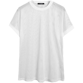 Чоловіча футболка з V-подібним вирізом, коротким рукавом, сітка, прозора, сексуальна, стильна, для відпочинку, дихаюча, для вечірок, чоловічий одяг, білий, розмір M