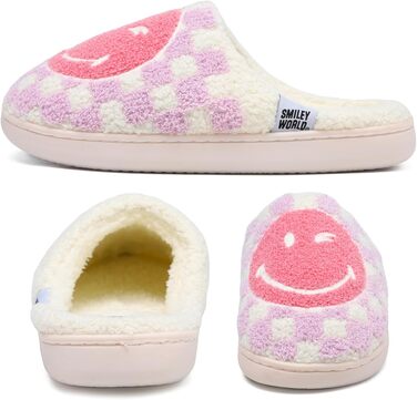 Зимові домашні капці SMILEYWORLD® з ефектом пам'яті Memory Foam, теплі плюшеві та м'які пантофлі для жінок та чоловіків (фіолетові в клітинку, 40/41 EU)
