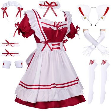 Костюм французької служниці: комплект для косплею, карнавалу та Хелловіну (червоний, XL)