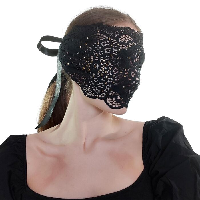 Чорна маска на обличчя з мереживом та стразами для жінок, елегантна венеціанська маска для маскараду, карнавалу, косплею, Хелловіну, Марді Гра, костюмованих вечірок (Чорний (золоті стрази))