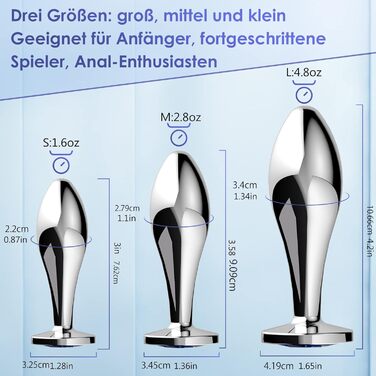 Набір металевих анальних пробок 3 шт. з кристалічною алмазною накінечкою. 3 розміри (малий, середній, великий). Безпечний медичний метал, для початківців та досвідчених, для пар. Анальні іграшки для чоловіків та жінок