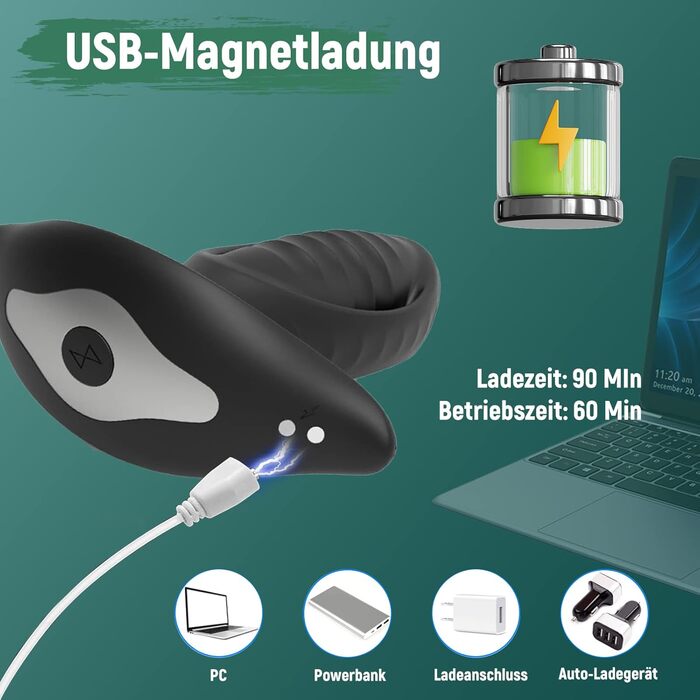 Вібратор для анального секса ZWFUN з 12 вібраціями, стимуляція простати, для чоловіків та жінок. APP-керування, 3 режими, масажний анальний плагін