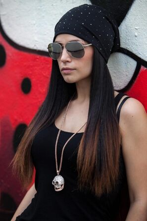 Жіноча шапка-біні styleBREAKER зі стразами та заклепками, синя меланж, Used Look, один розмір (до 59 см)