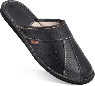 Чоловічі шкіряні домашні капці ESTRO Slipper — зручні та комфортні тапочки для чоловіків, сірі, розмір 46 EU