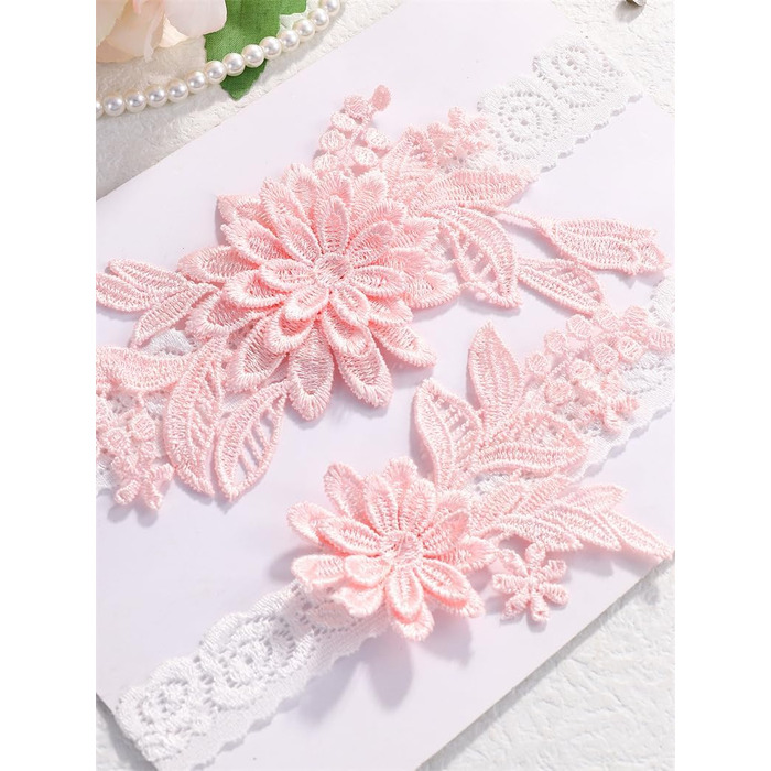 Жінські мереживні стрічки-тримачі для панчіх YUEKOPOU. 1 пара. Ідеально для весілля, вечірки, косплею, прому. Рожевий колір.